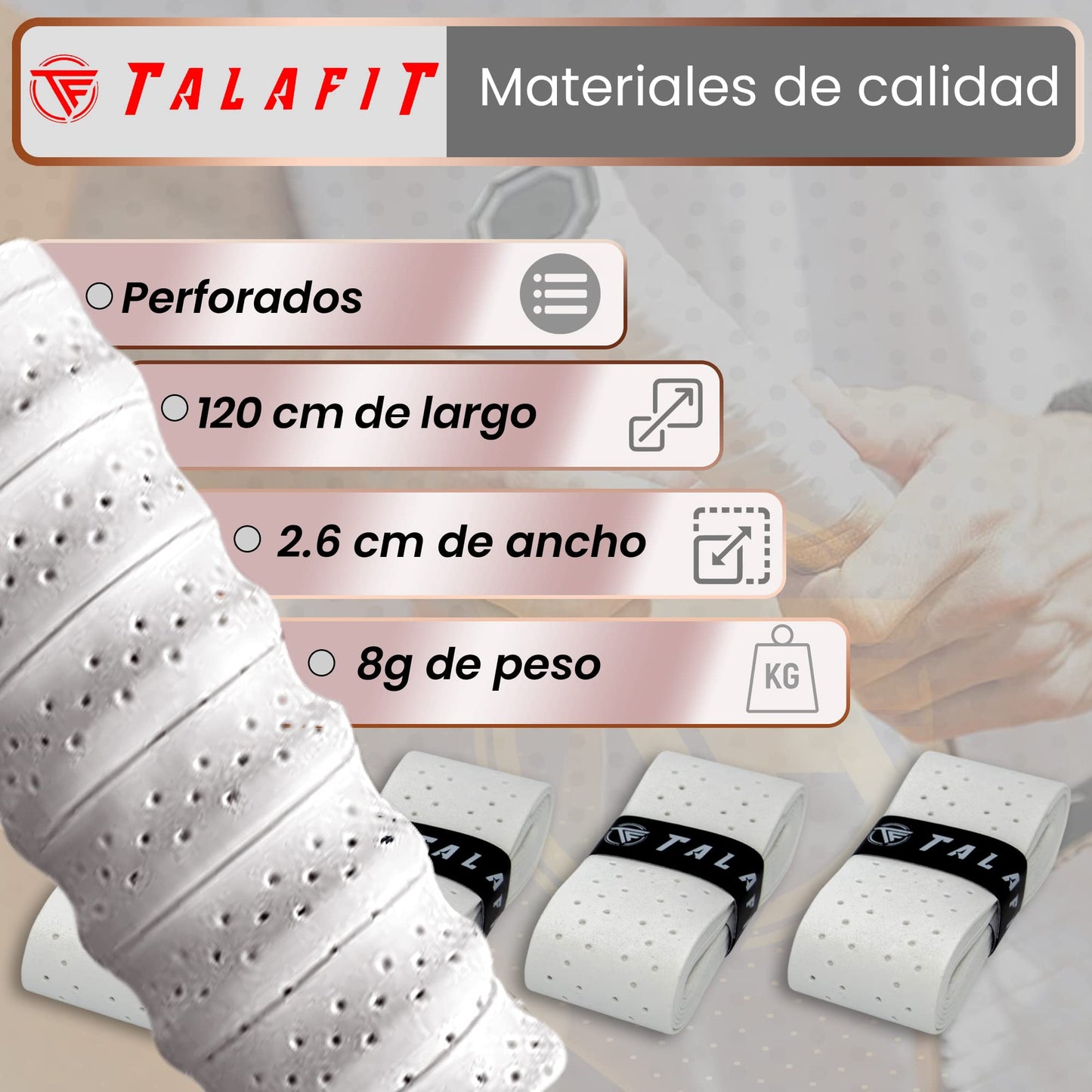 TALAFIT OverGrips Padel - Grip Padel Modelo Pro - Empuñadura Pala Padel - Overgrip Pádel Perforados - - Grip Tenis - Accesorios Padel - Grips Golf - Máximo Agarre