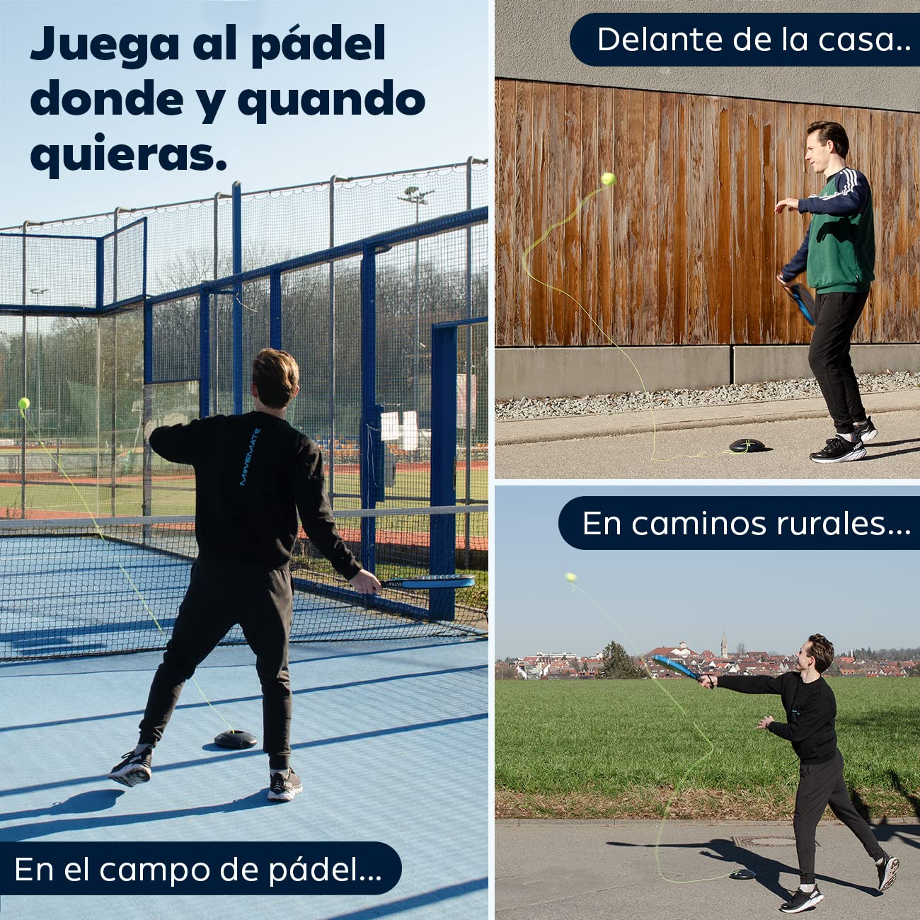 MOVEMATE Set de Entrenamiento Pádel con Pelota Wilson® – Innovador Dispositivo Deportivo para Jugar y Entrenar al Aire Libre, en el jardín, la terraza