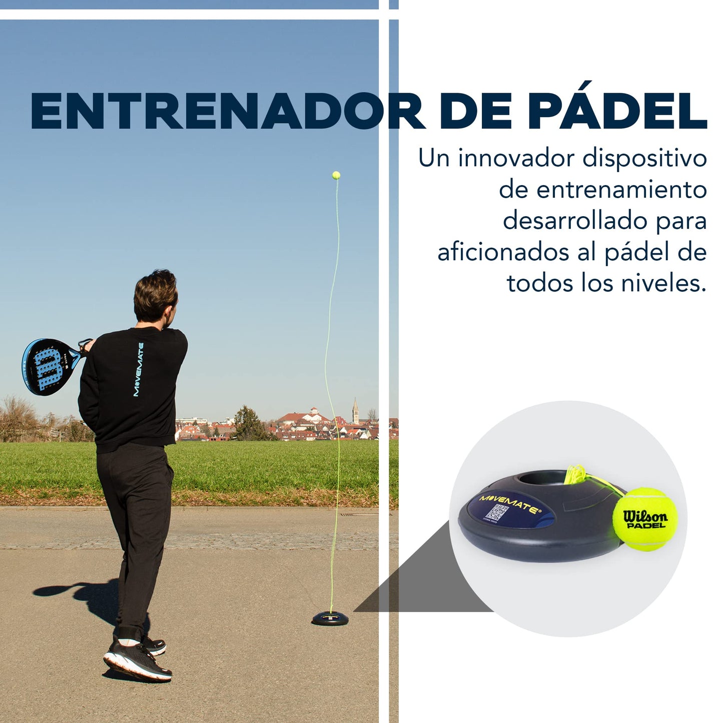 MOVEMATE Set de Entrenamiento Pádel con Pelota Wilson® – Innovador Dispositivo Deportivo para Jugar y Entrenar al Aire Libre, en el jardín, la terraza