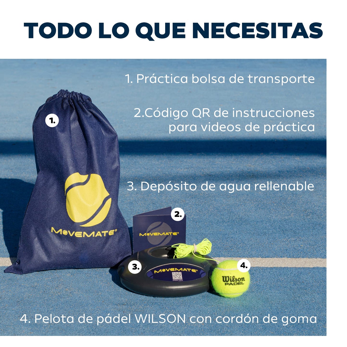 MOVEMATE Set de Entrenamiento Pádel con Pelota Wilson® – Innovador Dispositivo Deportivo para Jugar y Entrenar al Aire Libre, en el jardín, la terraza